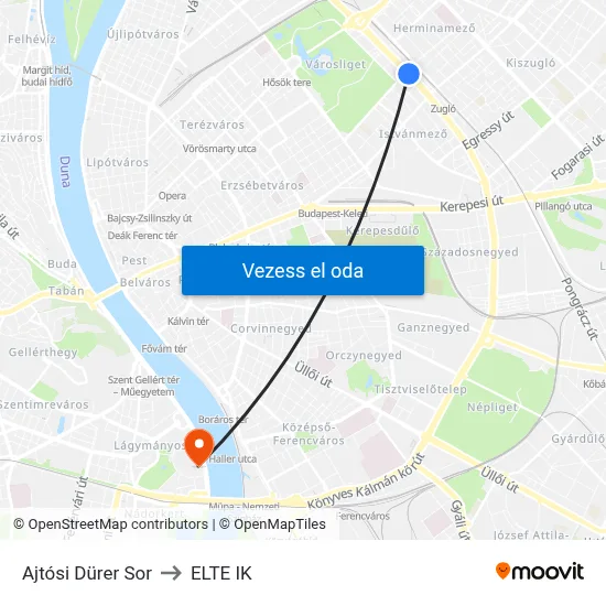 Ajtósi Dürer Sor to ELTE IK map