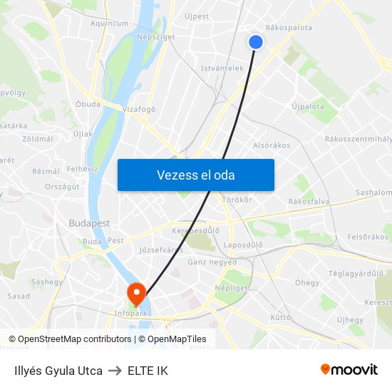Illyés Gyula Utca to ELTE IK map
