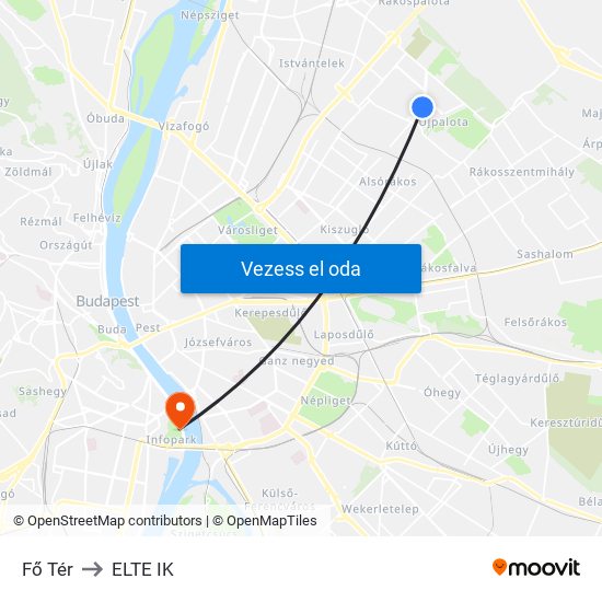 Fő Tér to ELTE IK map