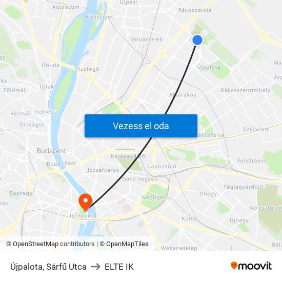 Újpalota, Sárfű Utca to ELTE IK map