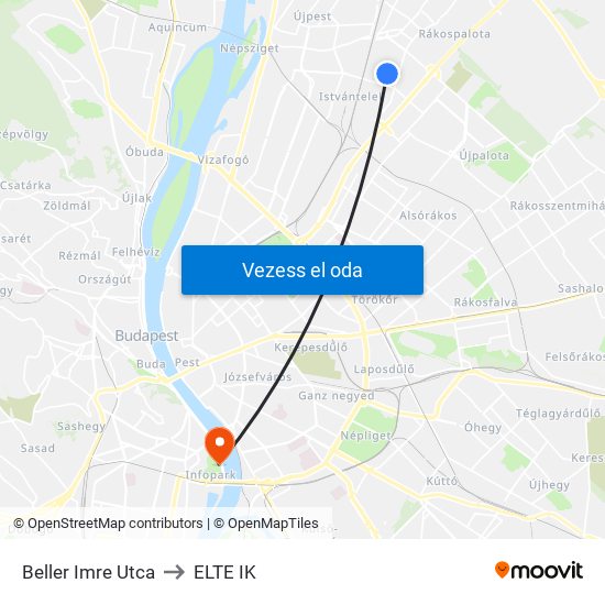 Beller Imre Utca to ELTE IK map