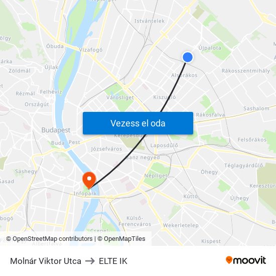 Molnár Viktor Utca to ELTE IK map