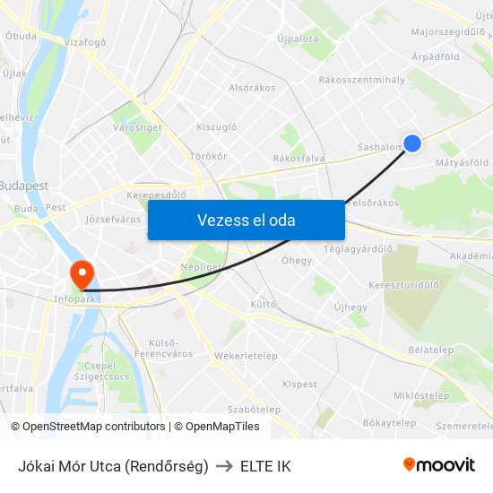 Jókai Mór Utca (Rendőrség) to ELTE IK map