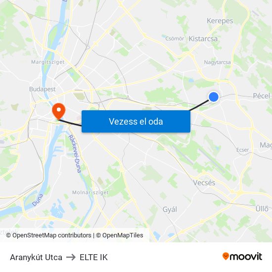 Aranykút Utca to ELTE IK map