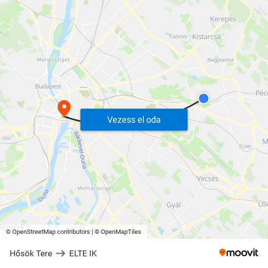 Hősök Tere to ELTE IK map