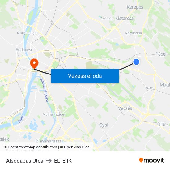 Alsódabas Utca to ELTE IK map