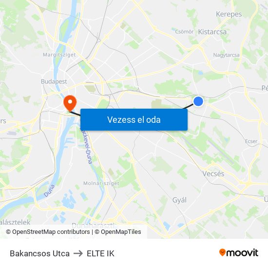 Bakancsos Utca to ELTE IK map