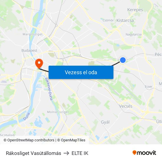 Rákosliget Vasútállomás to ELTE IK map