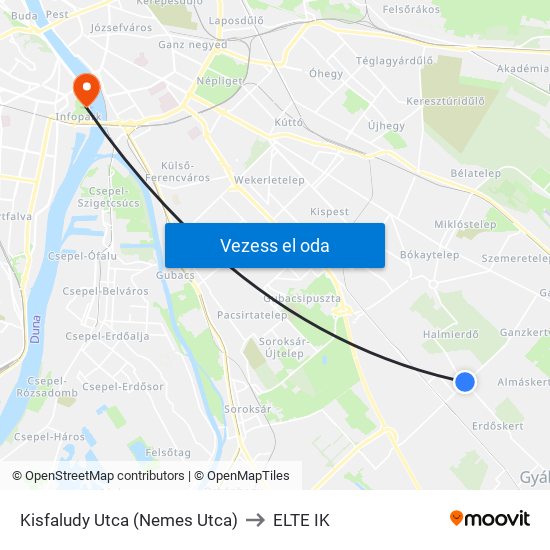 Kisfaludy Utca (Nemes Utca) to ELTE IK map