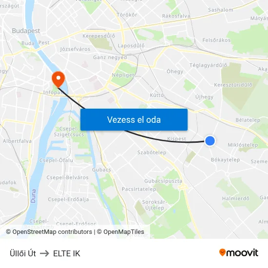 Üllői Út to ELTE IK map