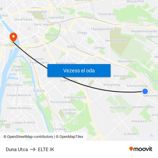 Duna Utca to ELTE IK map