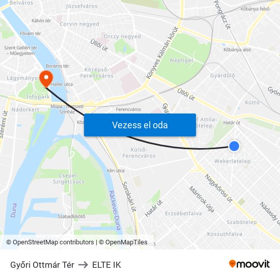 Győri Ottmár Tér to ELTE IK map