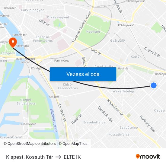 Kispest, Kossuth Tér to ELTE IK map