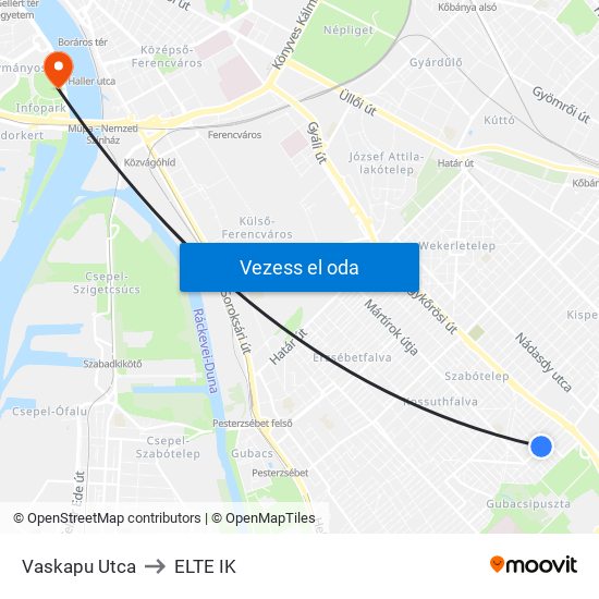 Vaskapu Utca to ELTE IK map