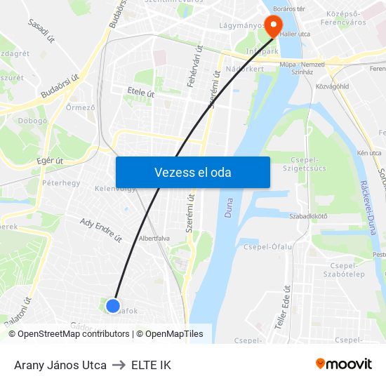 Arany János Utca to ELTE IK map