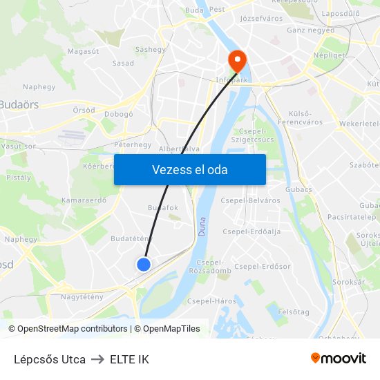 Lépcsős Utca to ELTE IK map