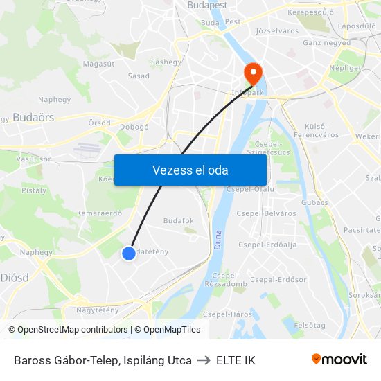 Baross Gábor-Telep, Ispiláng Utca to ELTE IK map