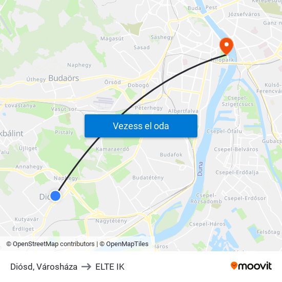 Diósd, Városháza to ELTE IK map