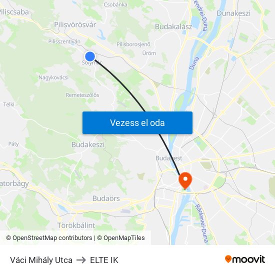Váci Mihály Utca to ELTE IK map