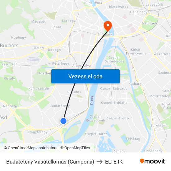 Budatétény Vasútállomás (Campona) to ELTE IK map