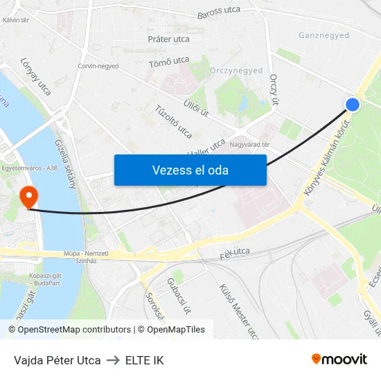 Vajda Péter Utca to ELTE IK map