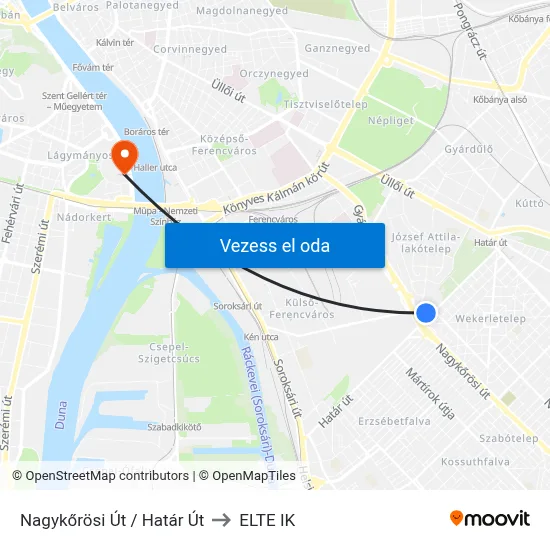 Nagykőrösi Út / Határ Út to ELTE IK map