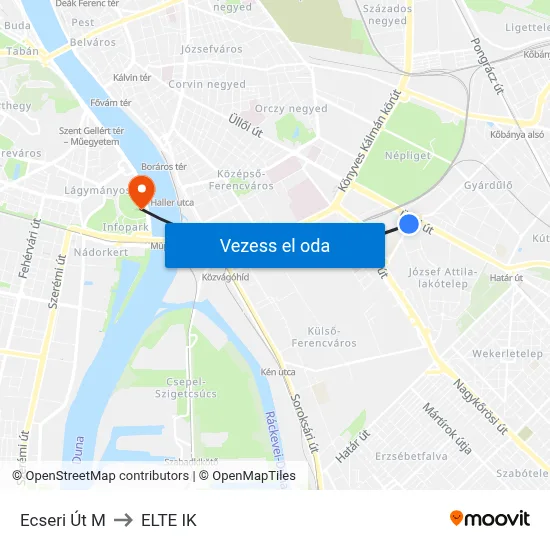 Ecseri Út M to ELTE IK map