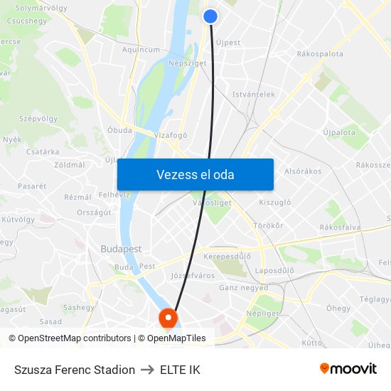 Szusza Ferenc Stadion to ELTE IK map