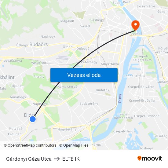 Gárdonyi Géza Utca to ELTE IK map