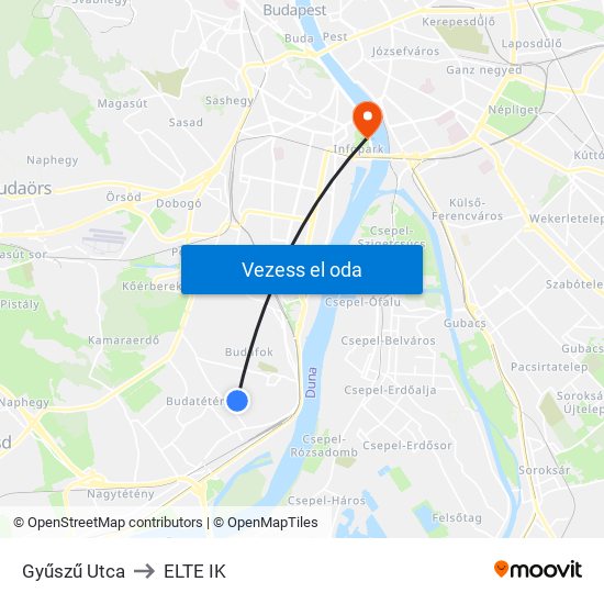 Gyűszű Utca to ELTE IK map