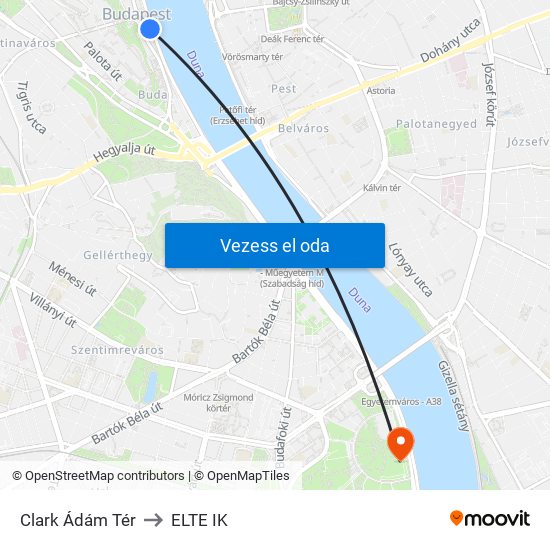 Clark Ádám Tér to ELTE IK map