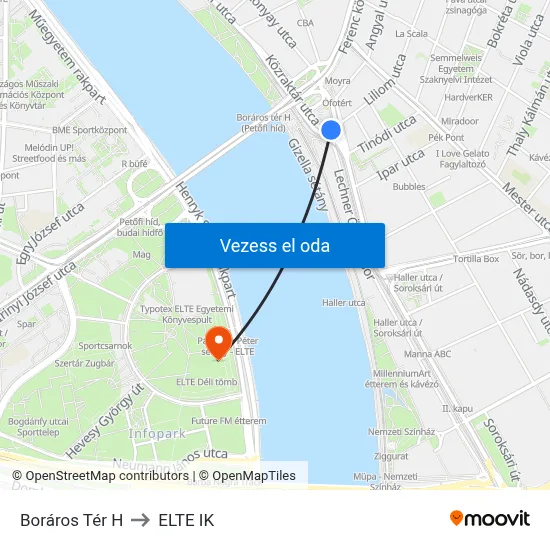 Boráros Tér H to ELTE IK map