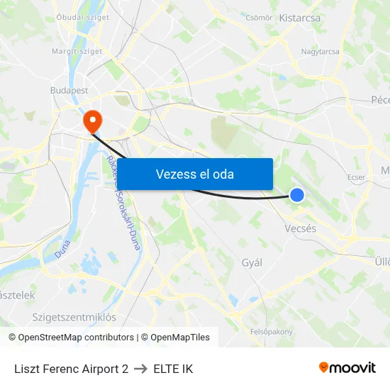 Liszt Ferenc Airport 2 to ELTE IK map