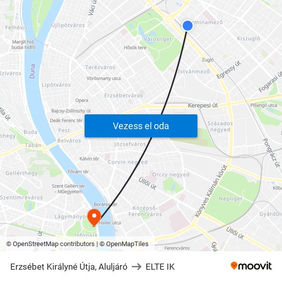 Erzsébet Királyné Útja, Aluljáró to ELTE IK map