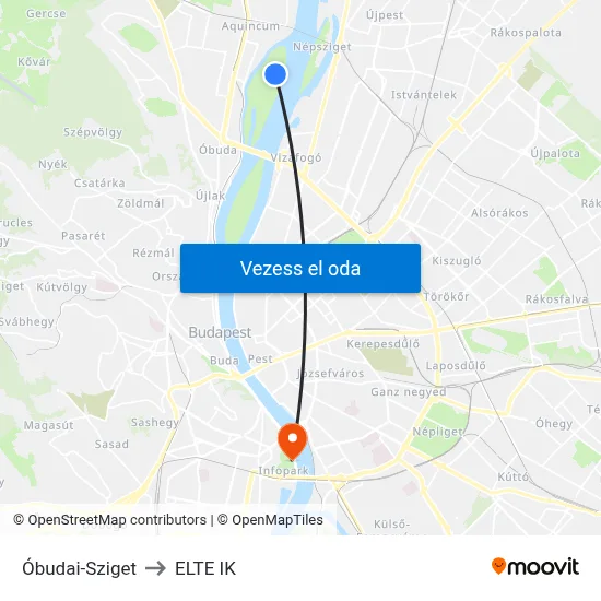 Óbudai-Sziget to ELTE IK map