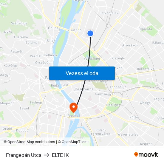 Frangepán Utca to ELTE IK map