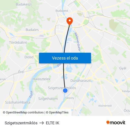 Szigetszentmiklós to ELTE IK map