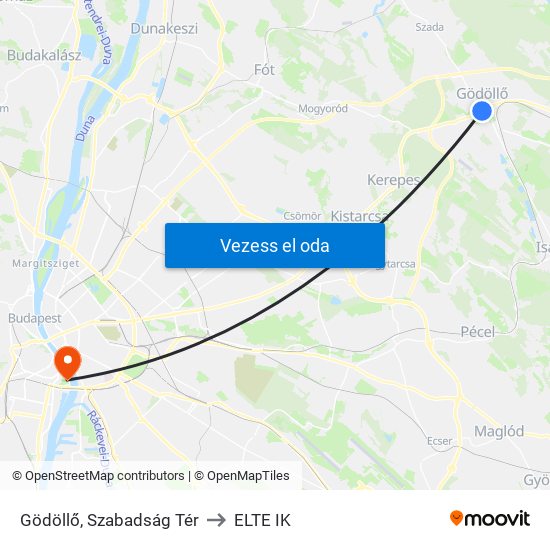 Gödöllő, Szabadság Tér to ELTE IK map