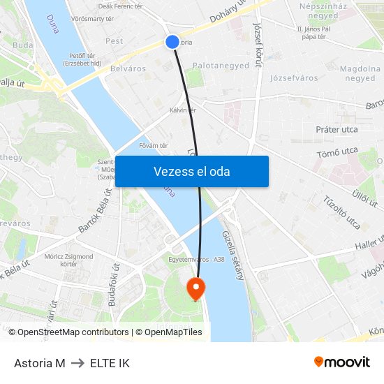 Astoria M to ELTE IK map