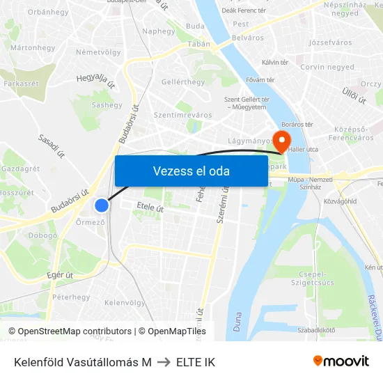 Kelenföld Vasútállomás M to ELTE IK map