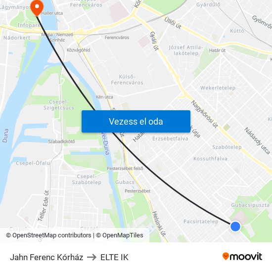 Jahn Ferenc Kórház to ELTE IK map