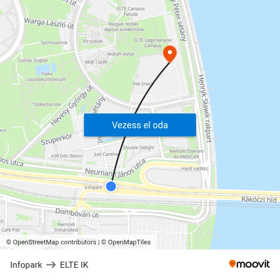 Infopark to ELTE IK map