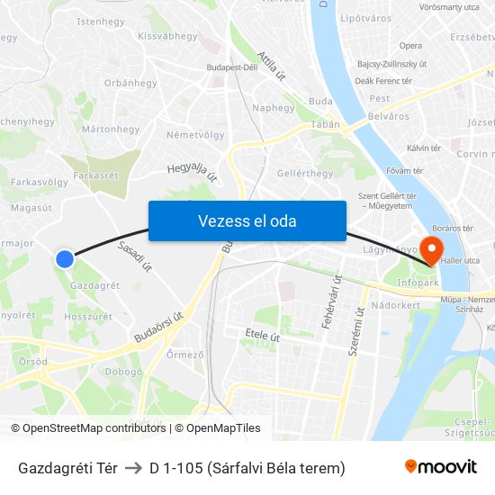 Gazdagréti Tér to D 1-105 (Sárfalvi Béla terem) map