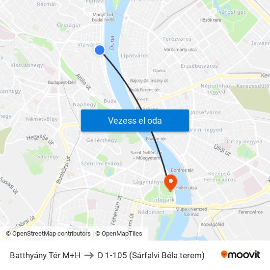 Batthyány Tér M+H to D 1-105 (Sárfalvi Béla terem) map