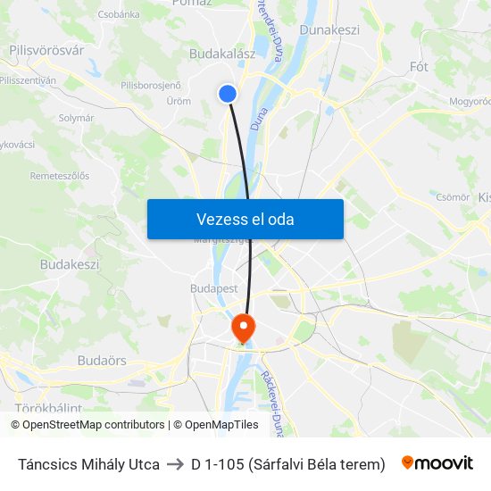 Táncsics Mihály Utca to D 1-105 (Sárfalvi Béla terem) map