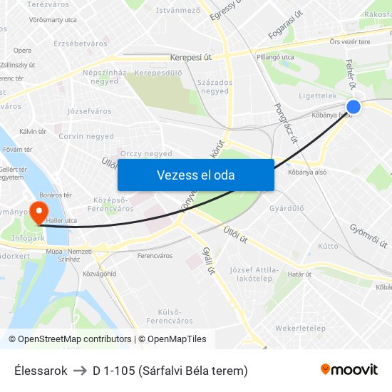 Élessarok to D 1-105 (Sárfalvi Béla terem) map