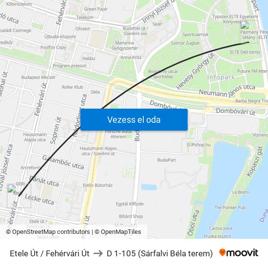 Etele Út / Fehérvári Út to D 1-105 (Sárfalvi Béla terem) map