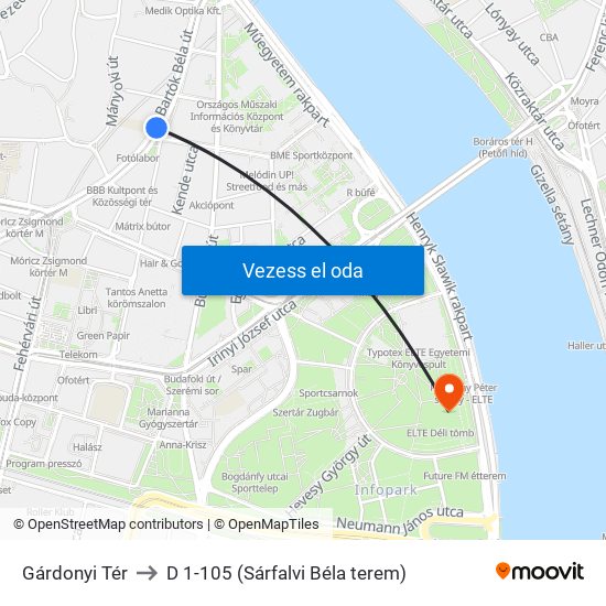 Gárdonyi Tér to D 1-105 (Sárfalvi Béla terem) map