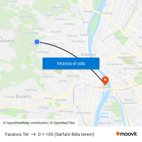 Fácános Tér to D 1-105 (Sárfalvi Béla terem) map