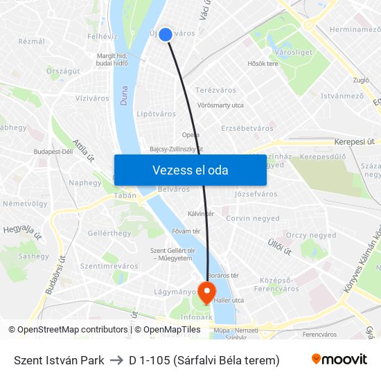 Szent István Park to D 1-105 (Sárfalvi Béla terem) map